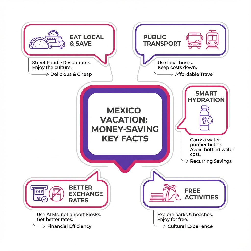 Infographic about money saving tips in Mexico